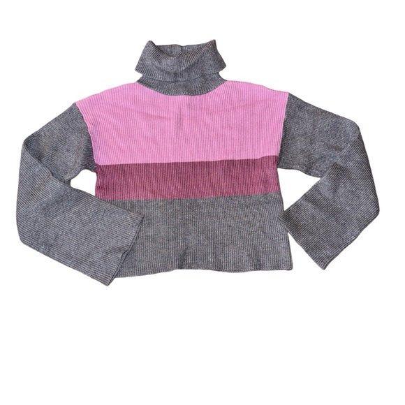 Lulus Cozy as Usual Grey & Pink Color Block Turtleneck Knit Sweater NWT - Picture 2 of 8